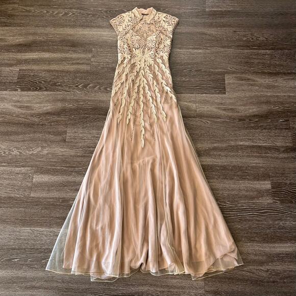 NWT Sue Wong Nocturne Nude Embroidered Sequin Gown Maxi Formal Dress Mandarin - Picture 14 of 16